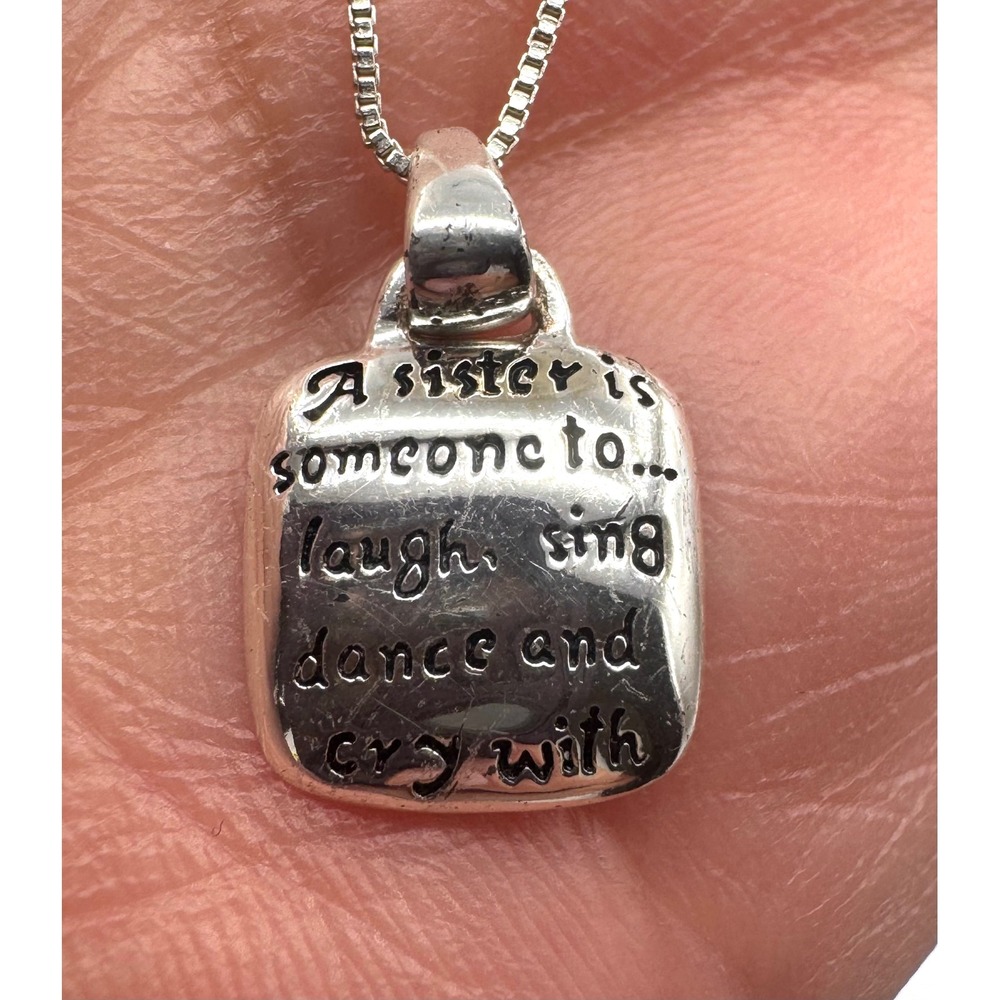 Sterling Silver 925 Italy Sister Sentiment Pendant Box Chain Necklace 18"